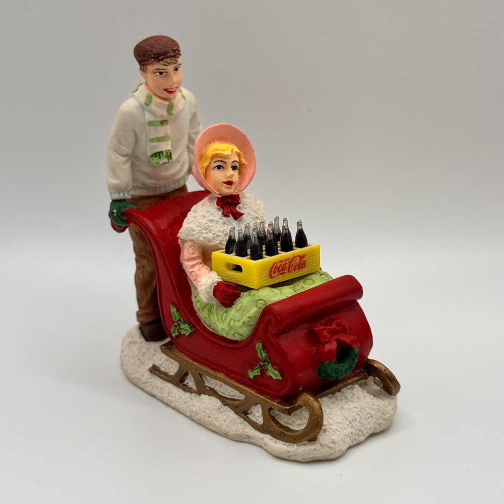 Vintage Coca-Cola Town Square Collection Christmas Village Sledders Figurine